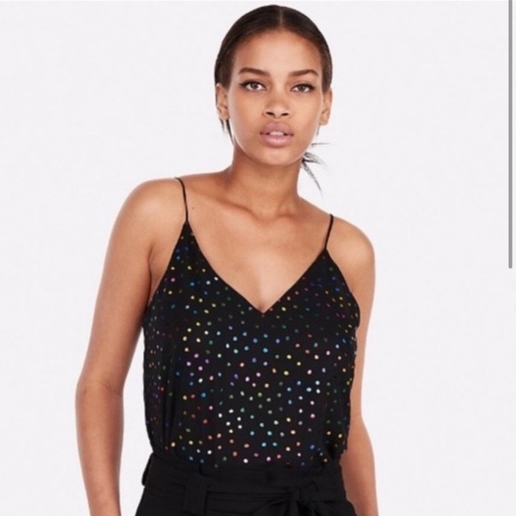 Express Rainbow Polkadot Spaghetti Strap Swing Tank In Black Size M - Picture 1 of 6